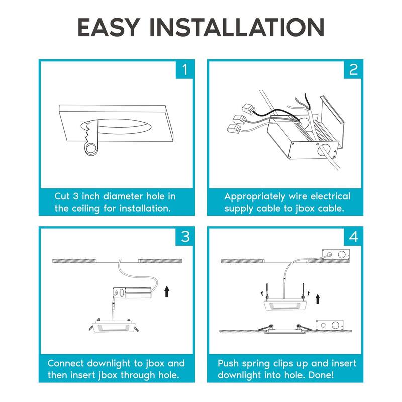 Luxrite 12 Pack 3" Square Ultra Thin LED Recessed Light with J-Box 8W 5 Color Selectable Dimmable 540 Lumens IC Rated