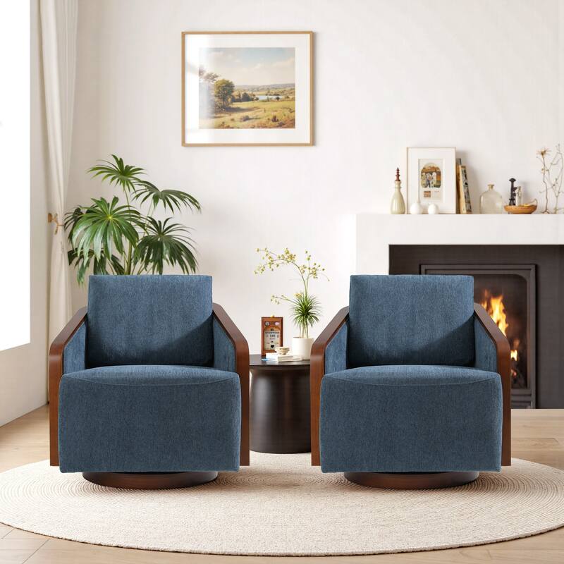 Mid-Century Modern Swivel Accent Armchair Chenille Upholstered Chairs