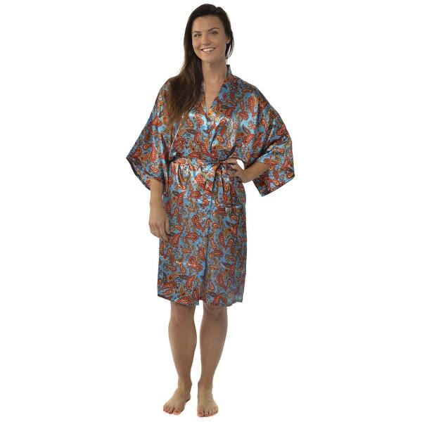 Leisureland Women's Paisley 42-inch Satin Charmeuse Kimono - On Sale ...