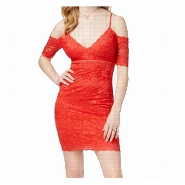Shop Guess Red Womens Size Xs Floral Lace Cold Shoulder Bandage Dress Overstock 27173153