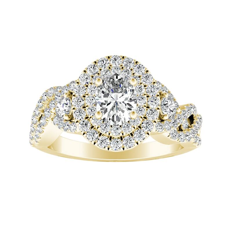 Auriya 18k Gold 1 3/8ctw Braided Oval-cut Halo Diamond Engagement Ring (H-I, SI1-SI2) - Yellow - 6.5