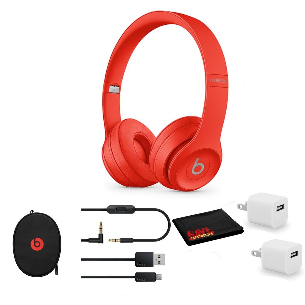 Beats Solo3 Wireless Headphones (Red) - Kit with USB Adapter Cube
