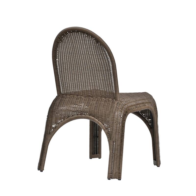 NADAAL STUDIOS Maireth Outdoor Dining Chair, Curved Wicker Design, Iron Frame, Brown Finish - Set of 2