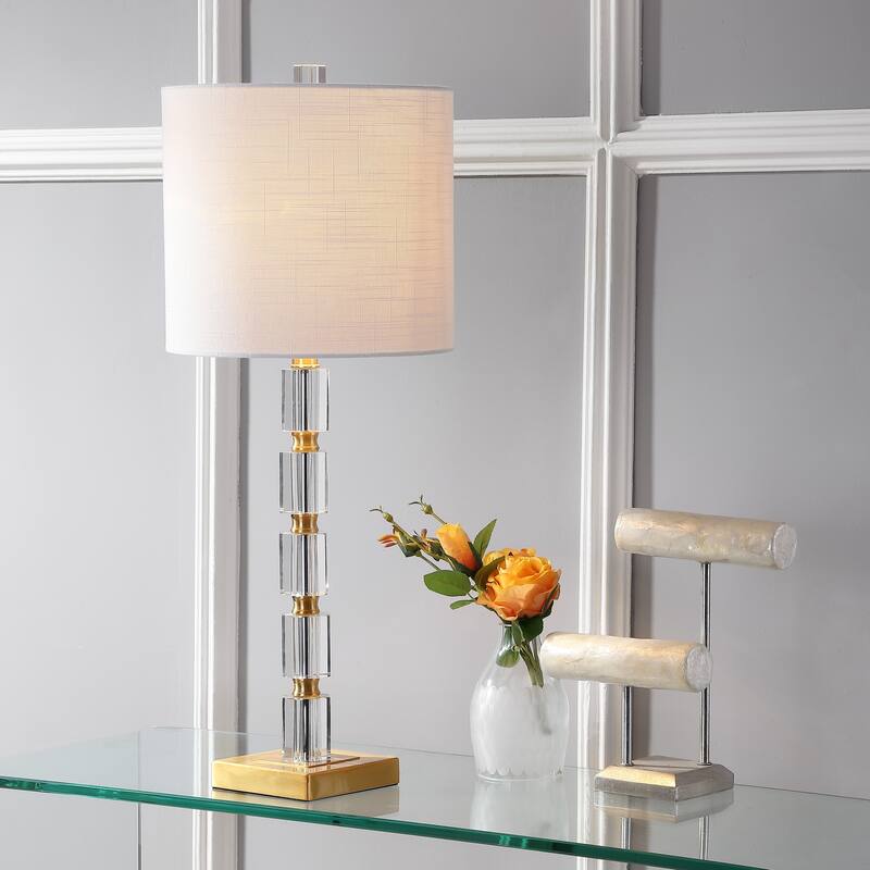Nala 28.5" Crystal LED Table Lamp, Clear/Brass (Set of 2) by JONATHAN Y