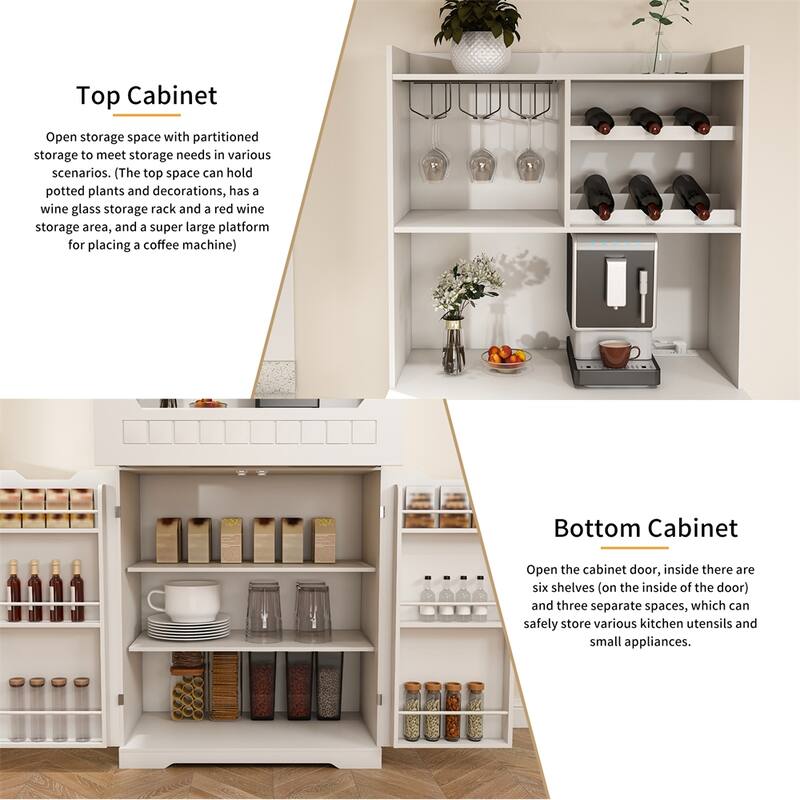 Buffet Cabinet with Hutch,Modern Farmhouse Kitchen Storage Sideboard