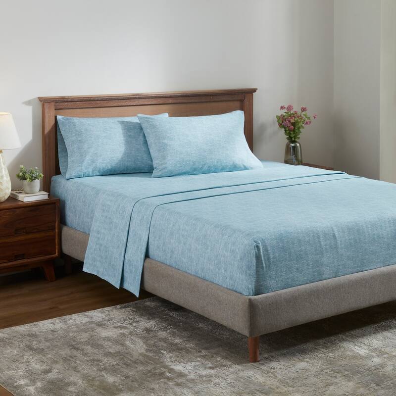 Superior Melange Flannel Cotton Sheet Set - King - Washed Blue