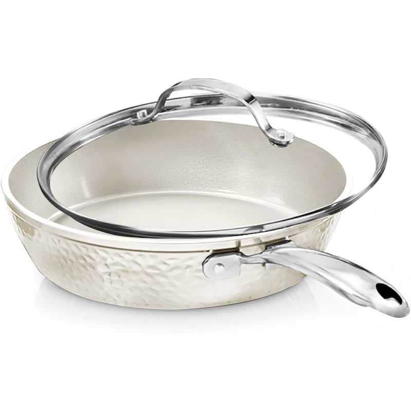 Gotham Steel Hammered Cream 10" Ceramic Nonstick Fry Pan with Lid