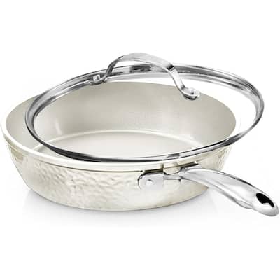 Gotham Steel Hammered Cream 10" Ceramic Nonstick Fry Pan with Lid