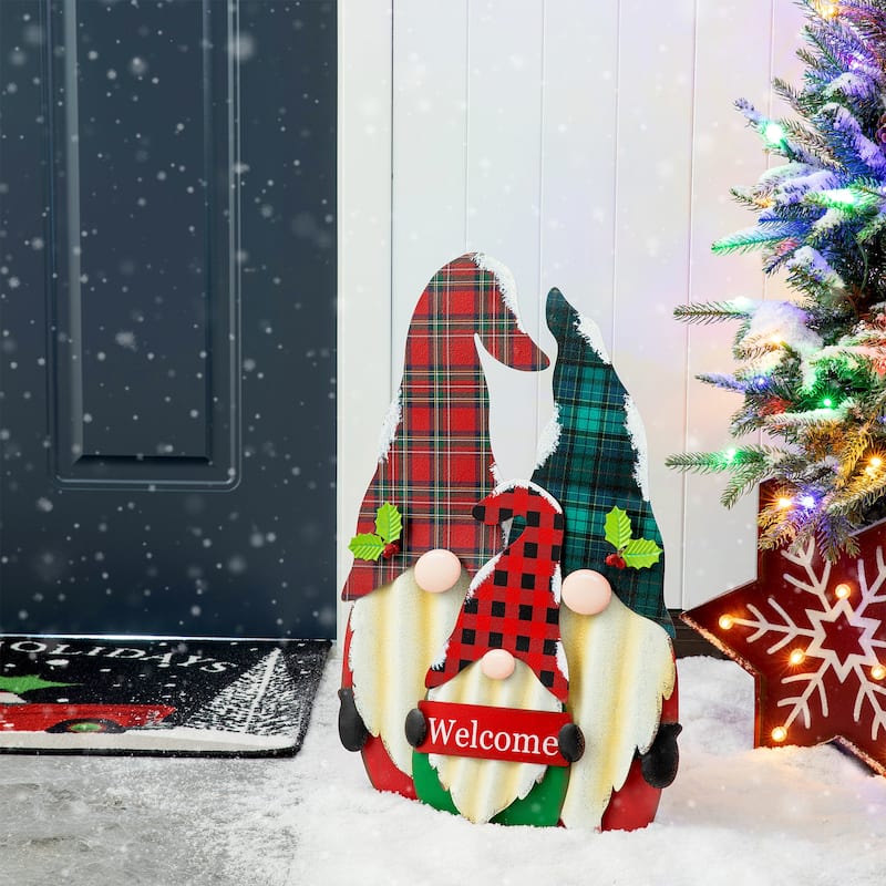 Glitzhome Metal Christmas Snowman Nutcracker Gnome Family Yard Stakes Wall Decor