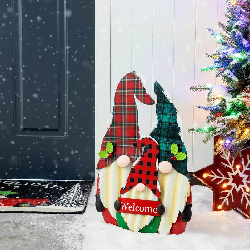 Glitzhome 30"H Metal Christmas Snowman or Gnome Family Yard Stake