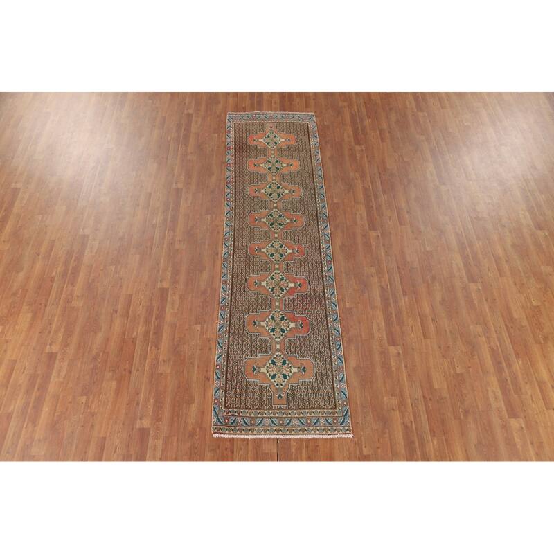 Geometric Bidjar Vintage Persian Runner Rug Handmade Wool Carpet - 2'9" x 10'1"