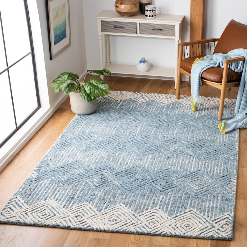 SAFAVIEH Handmade Metro Ritva Diamond Wool Rug - 6' Square - Blue/Ivory