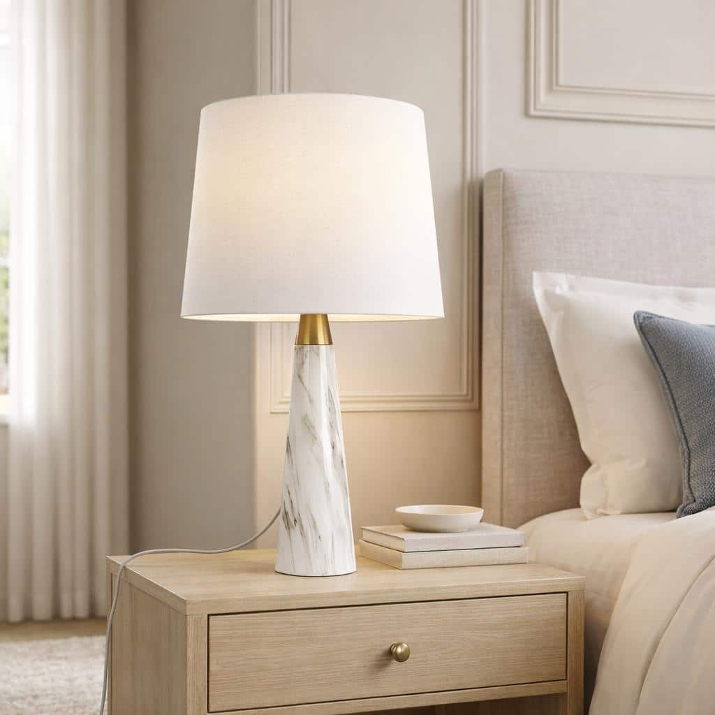 Topa Modern Faux Marble Table Lamp with Drum Shade