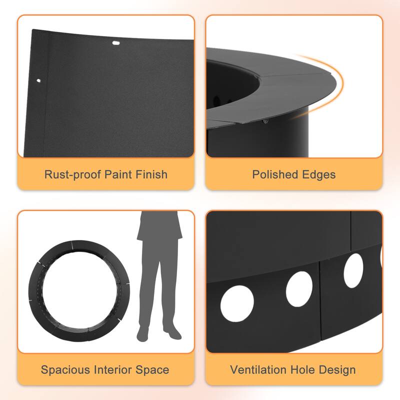 Aoodor Round Smokeless Fire Pit Ring, 36 Inch Double Layer Heavy Duty Metal Fire Pit Insert Liner - 36-inch