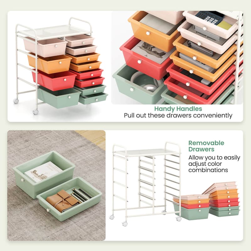 Costway 15 Drawer Rolling Storage Cart Tools Scrapbook Paper Office - See Details