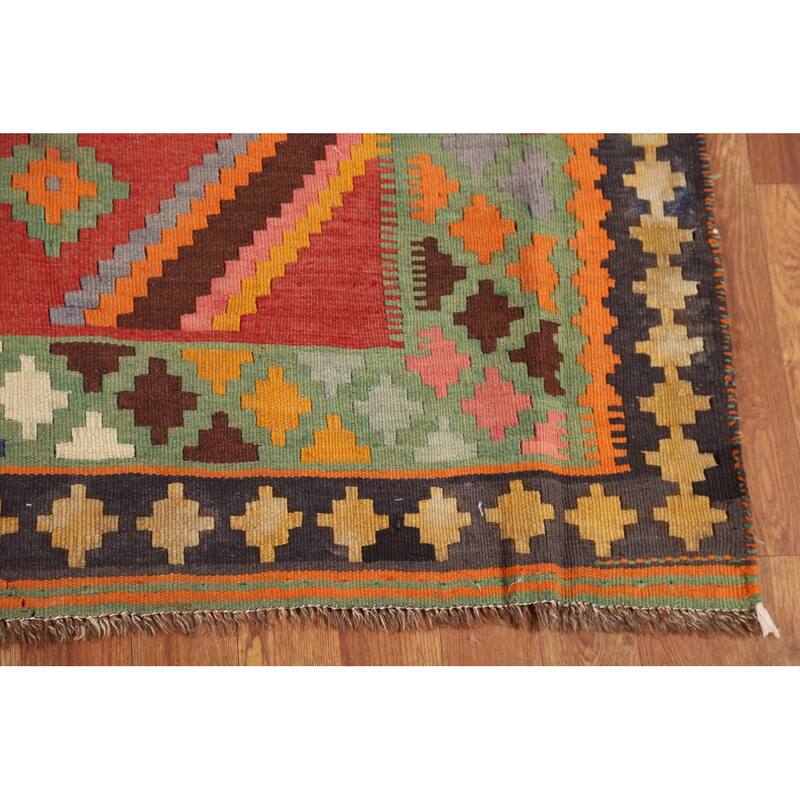 Kilim Qashqai Persian Vintage Rug Flatweave Orange Wool Carpet - 5'0"x 8'11"