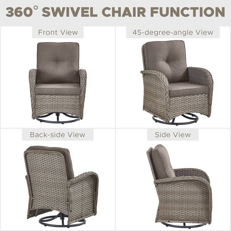 Outdoor Wicker Swivel Gliders Chairs with Side Table