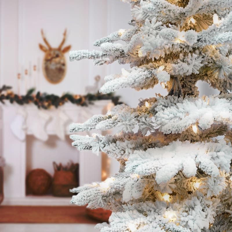 Fraser Hill Farm 10-Ft. Flocked Pine Valley Artificial Christmas Tree with Smart String Lighting