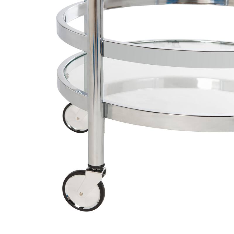 SAFAVIEH Sienna 2 Tier Round Bar Cart-Chrome / Glass - 23.8" x 19.9" x 34"
