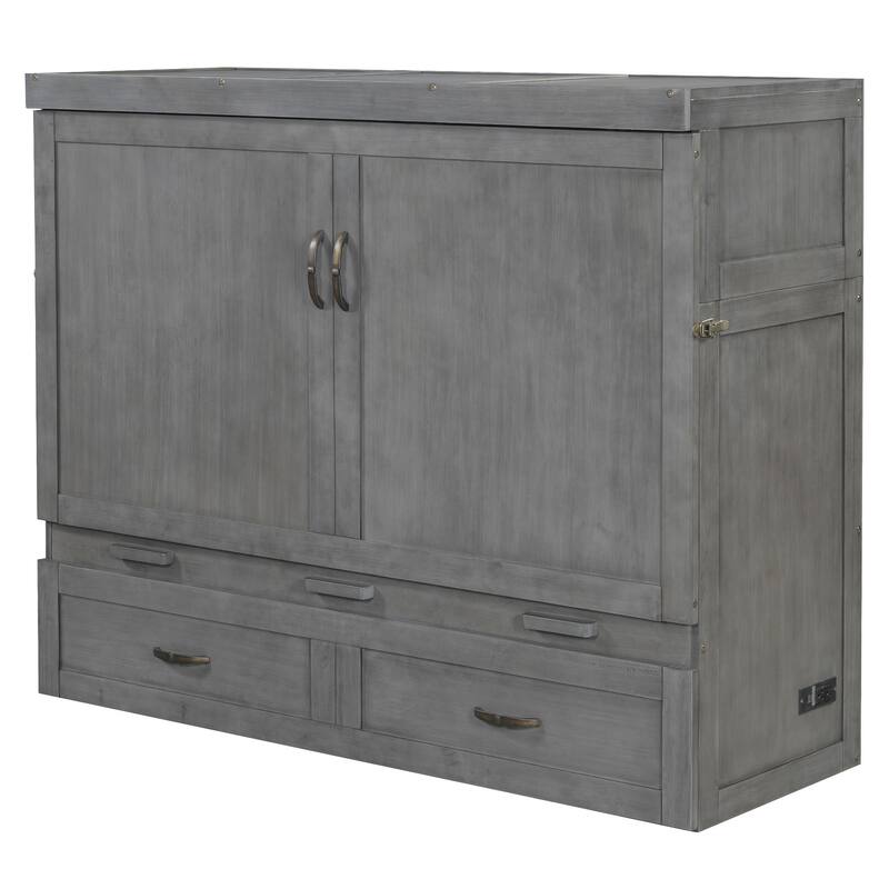 Space-Saving Design Murphy Bed with USB Ports, Large Drawers and Metal Handles