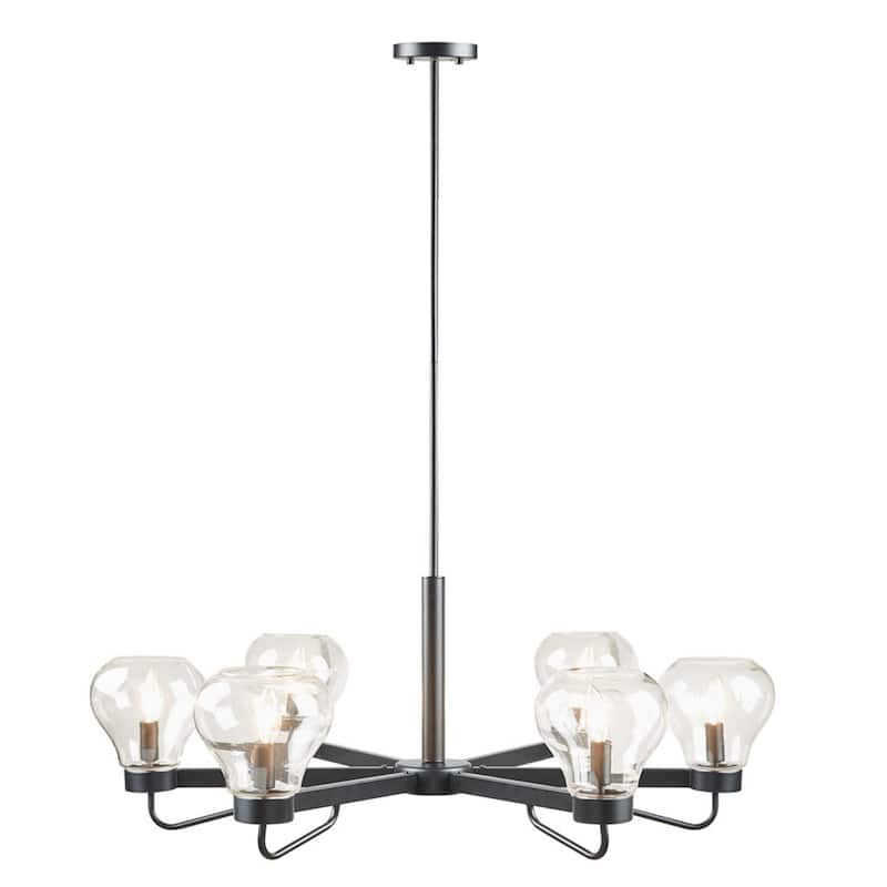 6-Light Black Chandelier Light Fixture with Bowl Shaped Glass Shades