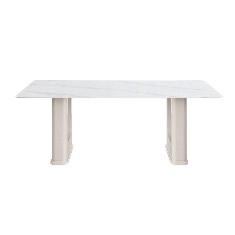 Rectangular Dining Table with Ceramic Top in Beige