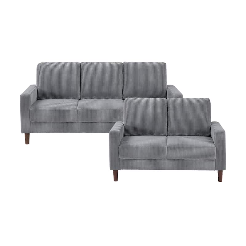 Caspian Corduroy 2-Piece Living Room Set - Wood Finish Exposed Feet - Gray