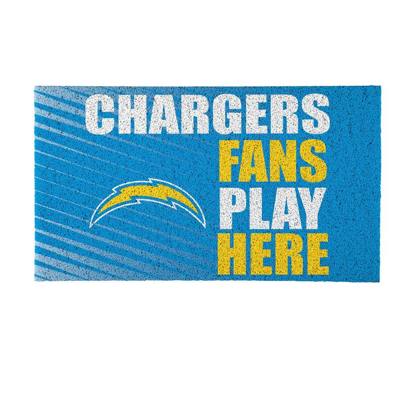 28 in. x 16 in. Los Angeles Chargers "Fans Play Here" PVC Door Mat