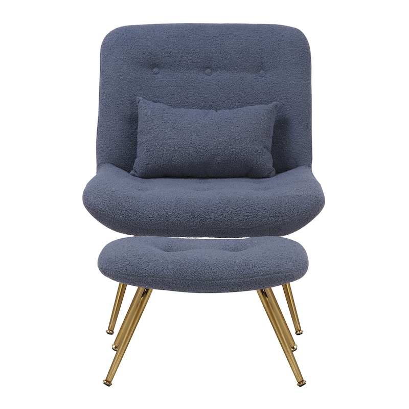 Porthos Home Quinn Accent Chair with Footrest and Pillow, Fabric Upholstery, Gold Legs