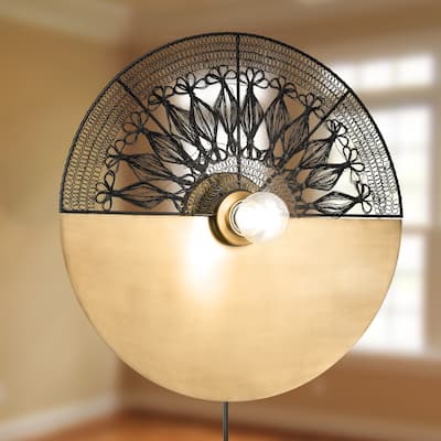 Jayden River of Goods Gold Metal and Black Round Indoor Plug In Wall Sconce - 17.5" x 3.5" x 17.5"