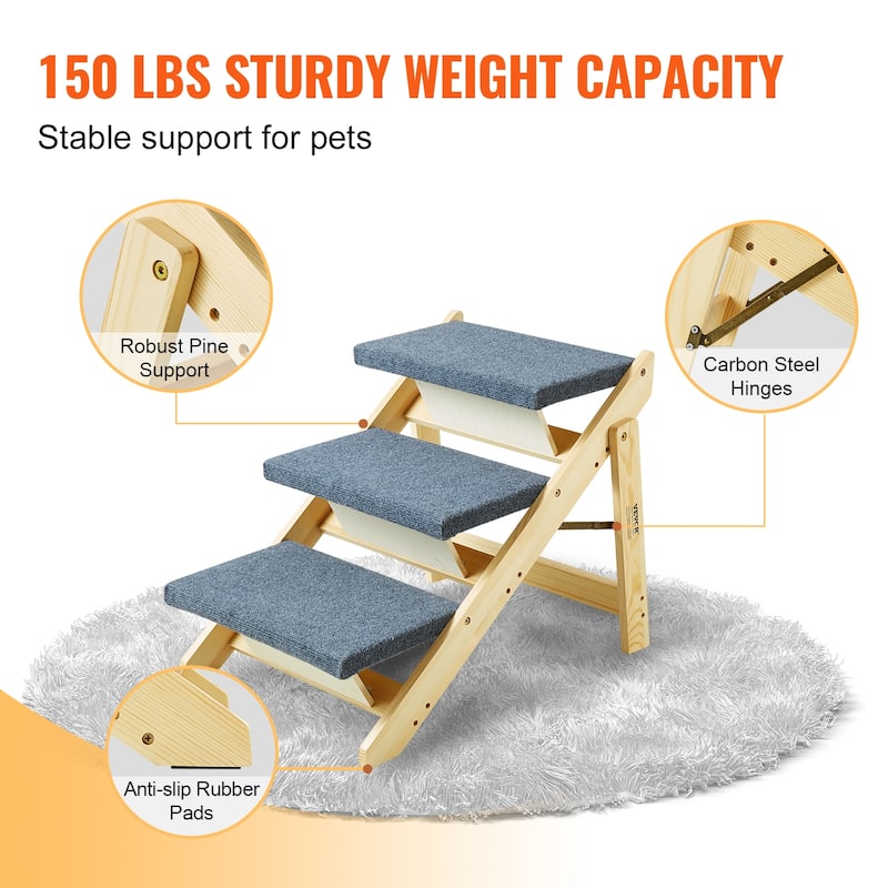 VEVOR Wooden Pet Steps Convertible 2-in-1 Dog Staircase & Ramp for Access to Beds, Sofas, and Vehicles