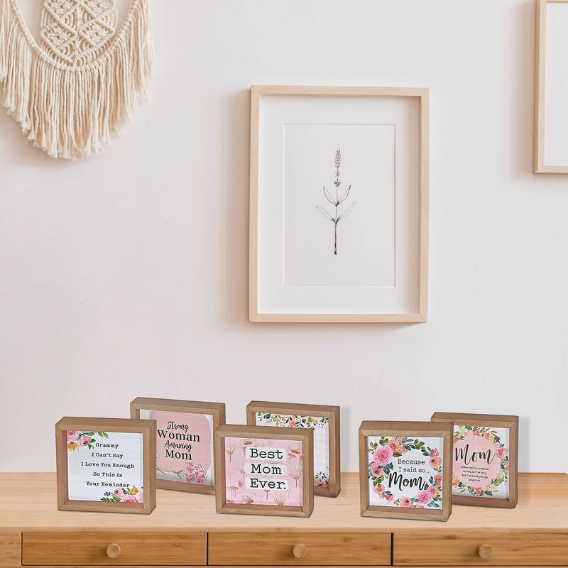 Framed Square Wood Block Mom Grandma Daughter - Set of 6