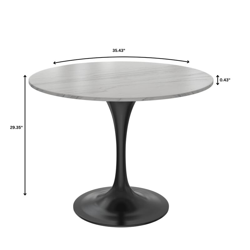 Verve Dining Table with a 36" Round Stone Tabletop in Black Steel - 35.43