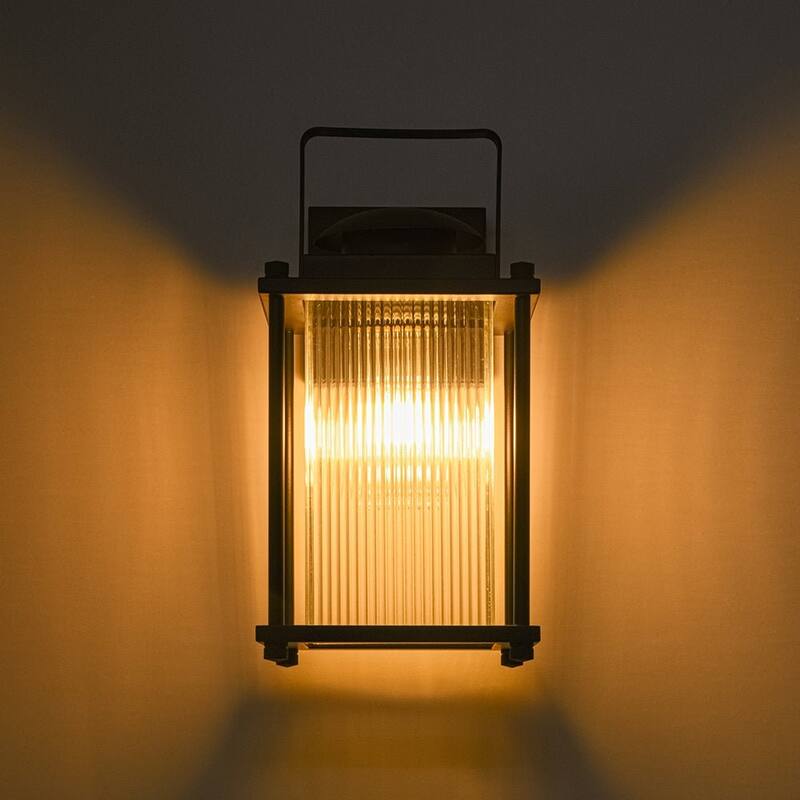 Rectangle Ribbed Glass Cage Outdoor Wall Sconce Porch Light