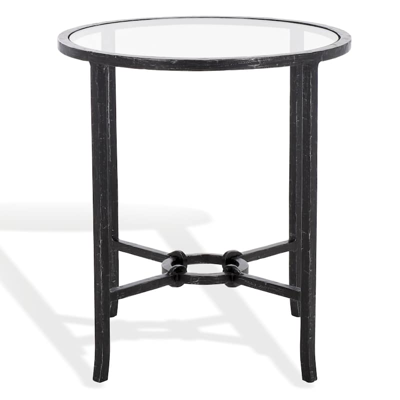 SAFAVIEH Couture Tauri Forged Metal Round Accent Table - 19"W x 19"D x 20"H - Black/Clear