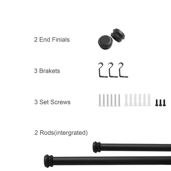 Black Adjustable Telescoping Rod with Basics End Cap Finials - Black Finish
