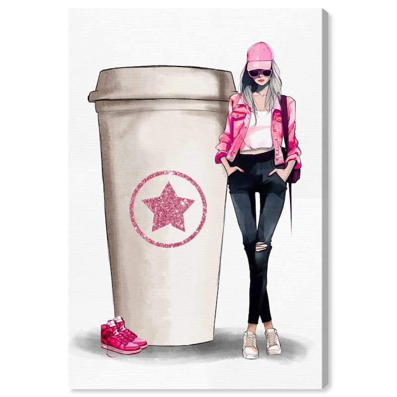 Wynwood Studio Canvas Drinks and Spirits Cafe Girl Pink Pink and Metallic Pink Glam Wall Art Canvas Print