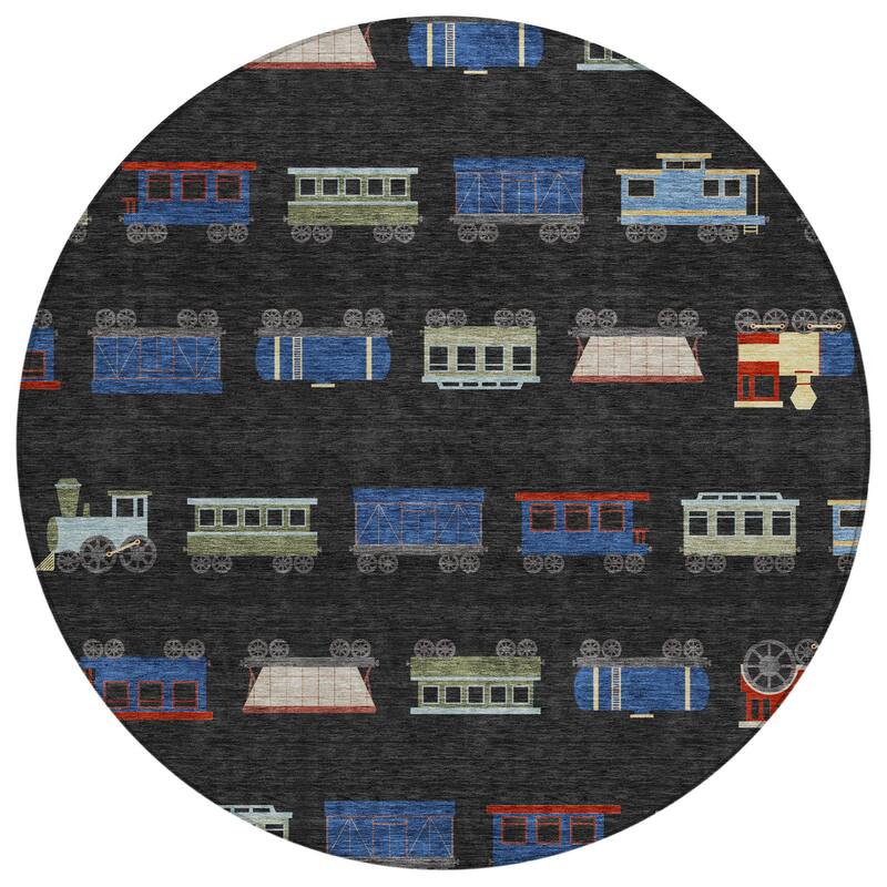 Machine Washable Indoor/ Outdoor Modern Train Chantille Rug