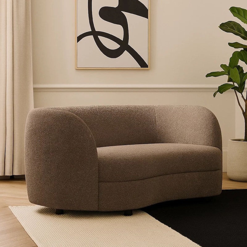 Srey Loveseat, 64 Inch, Charcoal Gray Boucle, Curved Kidney Shape