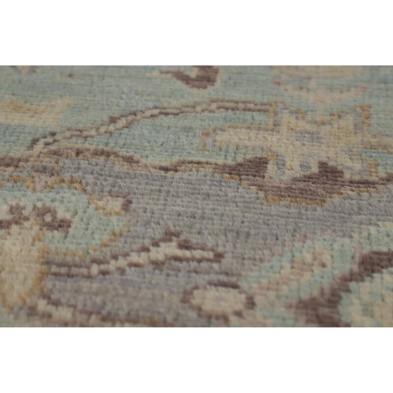 Hand Knotted Oriental 100% Wool Carpet Transitional Floral Navy Blue & Blues Oushak Area Rug - 9' 5'' X 8' 3''