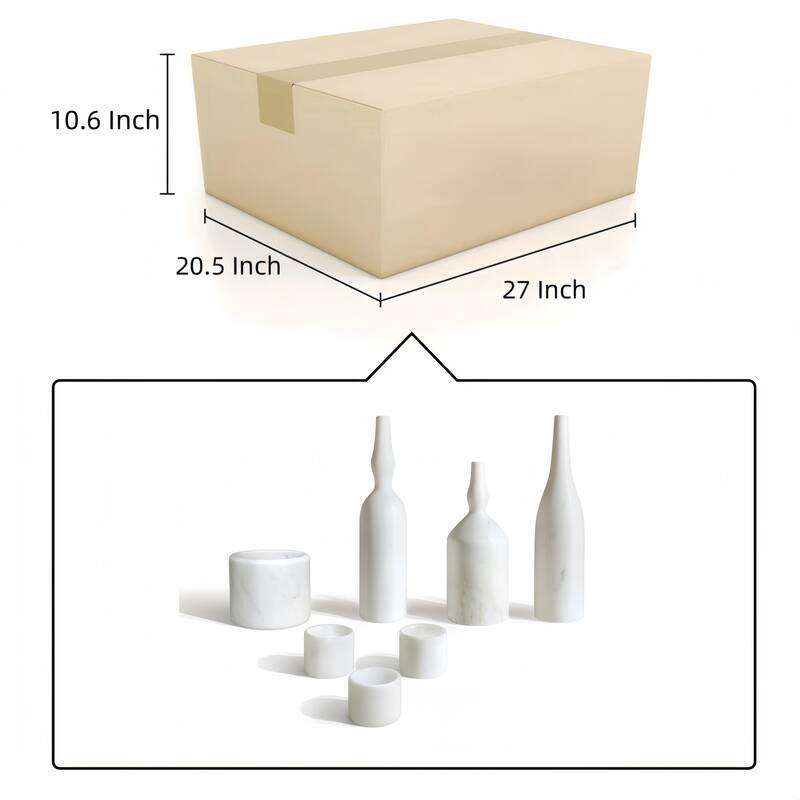 Roomfitters Natural Marble Living Room Accessories Set, Luxury 7-Piece Stone Decor Collection