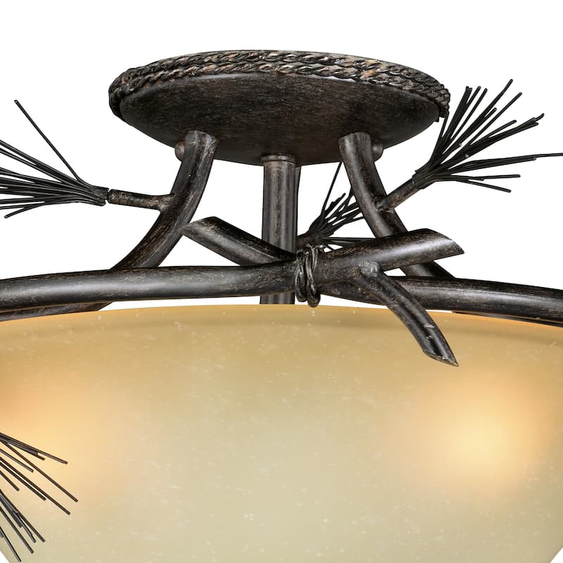 Sierra 18-in W Bronze Rustic Pinecone Bowl Semi Flush Mount Ceiling Light Cream Glass - 18-in W x 13-in H x 18-in D