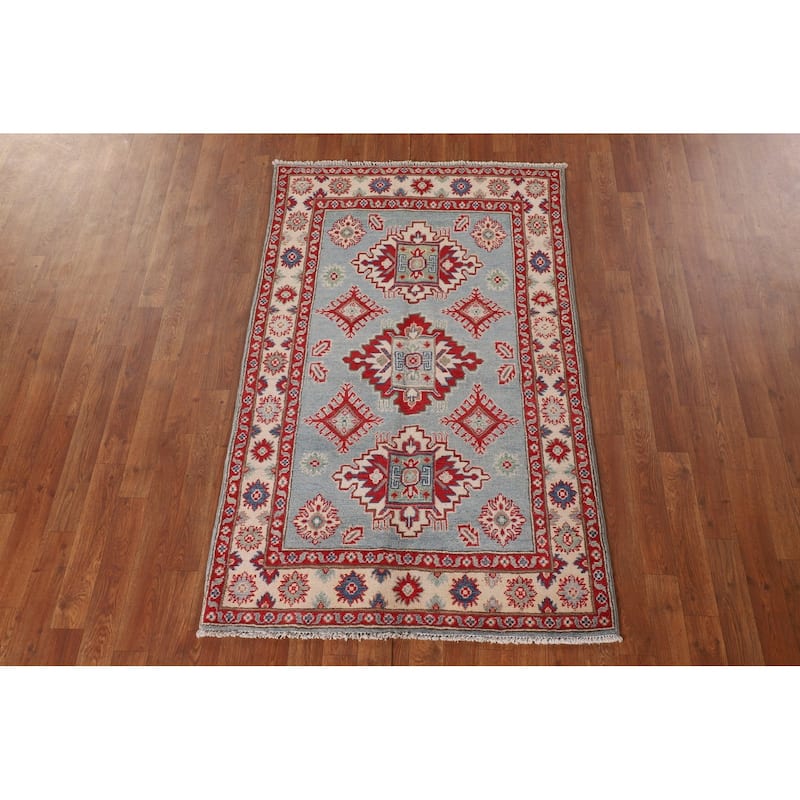 Blue Kazak Oriental Accent Rug Hand-Knotted Wool Carpet - 3'3"x 5'5"