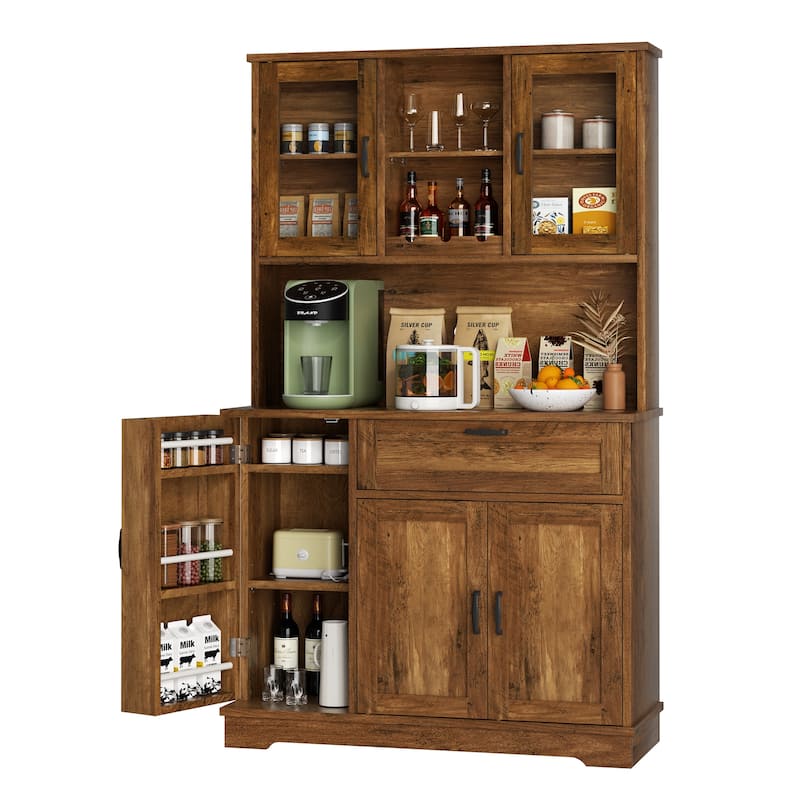 3-Door Storage Cabinet with Drawer & Adjustable Shelves - Freestanding Storage Organizer for Kitchen, Pantry, or Dining Room