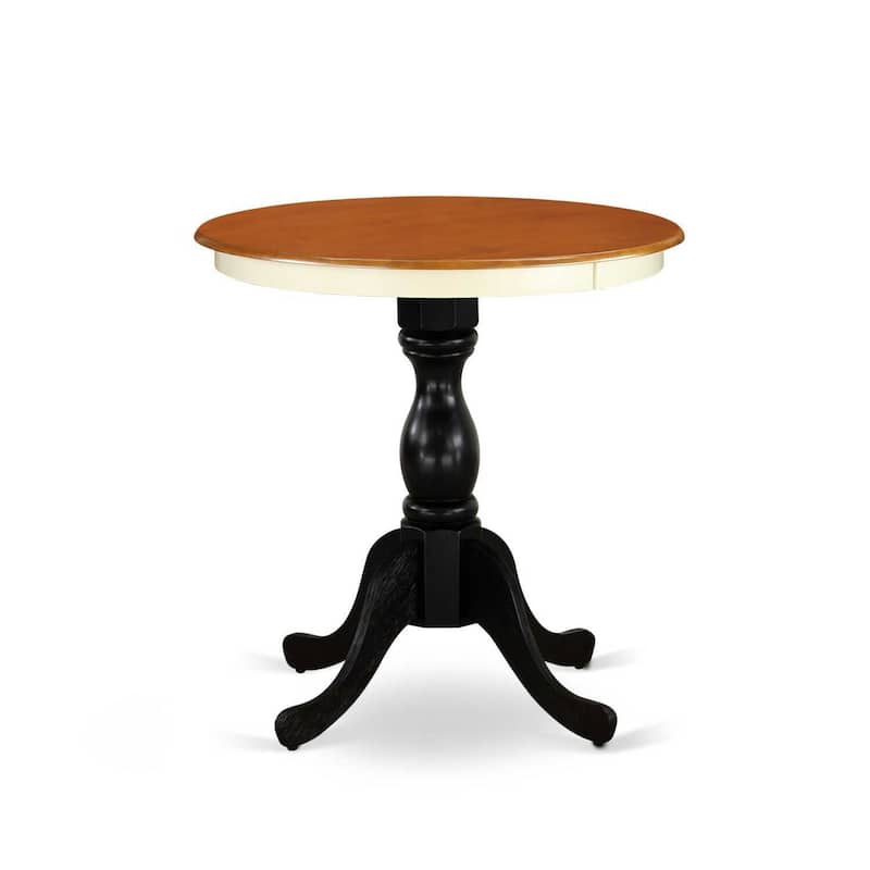 Round Kitchen Dining Table - 30" Small Space Table - Pedestal Base - Buttermilk & Black Finish - 30