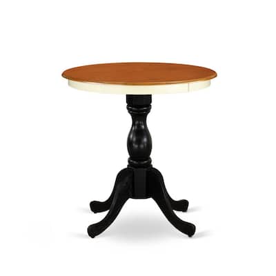 Round Kitchen Dining Table - 30" Small Space Table - Pedestal Base - Buttermilk & Black Finish - 30