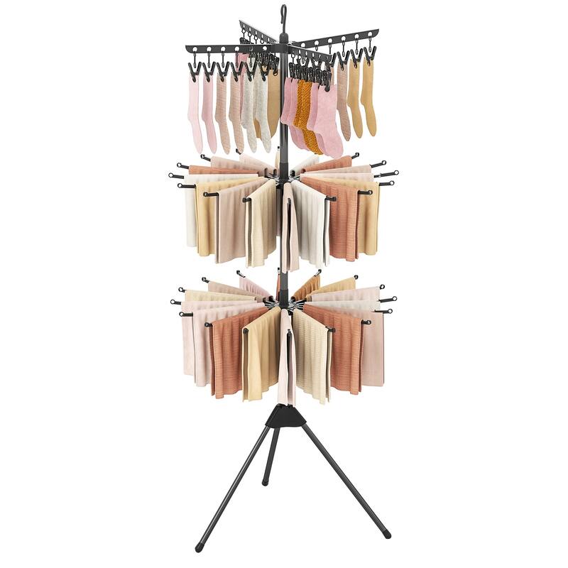 3-Tier Tripod Freestanding Folding Clothes Drying Rack with 24 Clips-Black - Multi