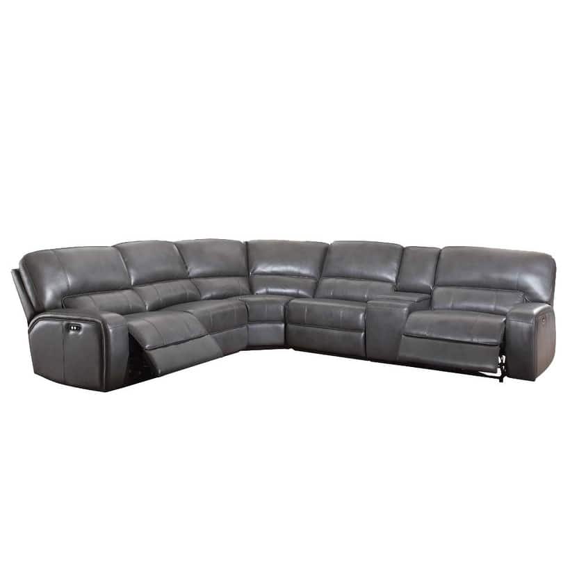 ACME Saul Power Motion Gray Leather Sectional Sofa
