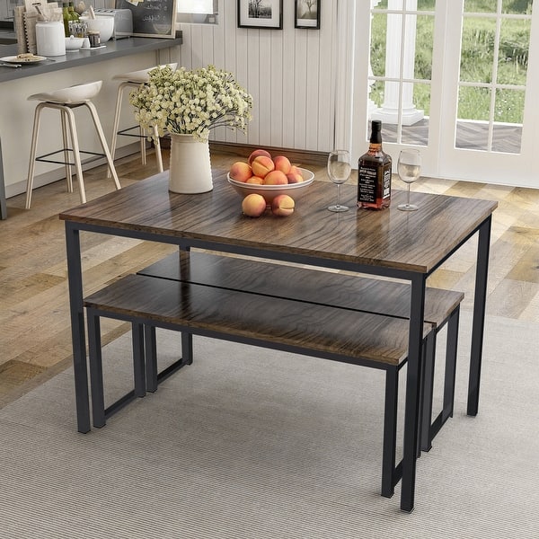 3 Piece Dining Table Set Kitchen Table With Two Benches On Sale Overstock 28762944