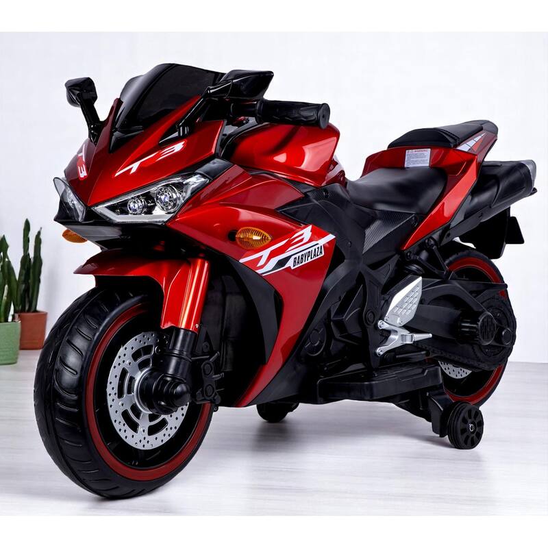 12V Kids Electric Ride-On Motorcycle with Manual Throttle, LED Wheel Lights, Bluetooth Music,Training Wheels - Ride-On car